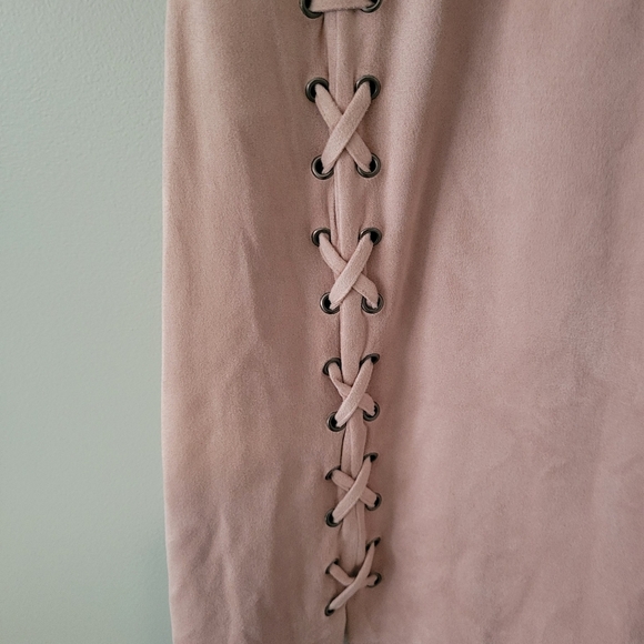 Cupcake And Cashmere Petal Pink  Lace-up FauxSuede Sheath Mini Dress. Size S - Picture 6 of 8